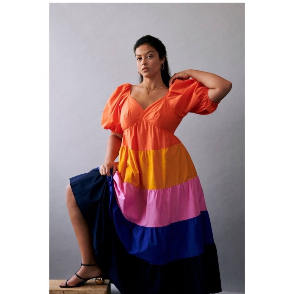 Farm Rio for Anthropologie Tiered Colorblocked Maxi Dress